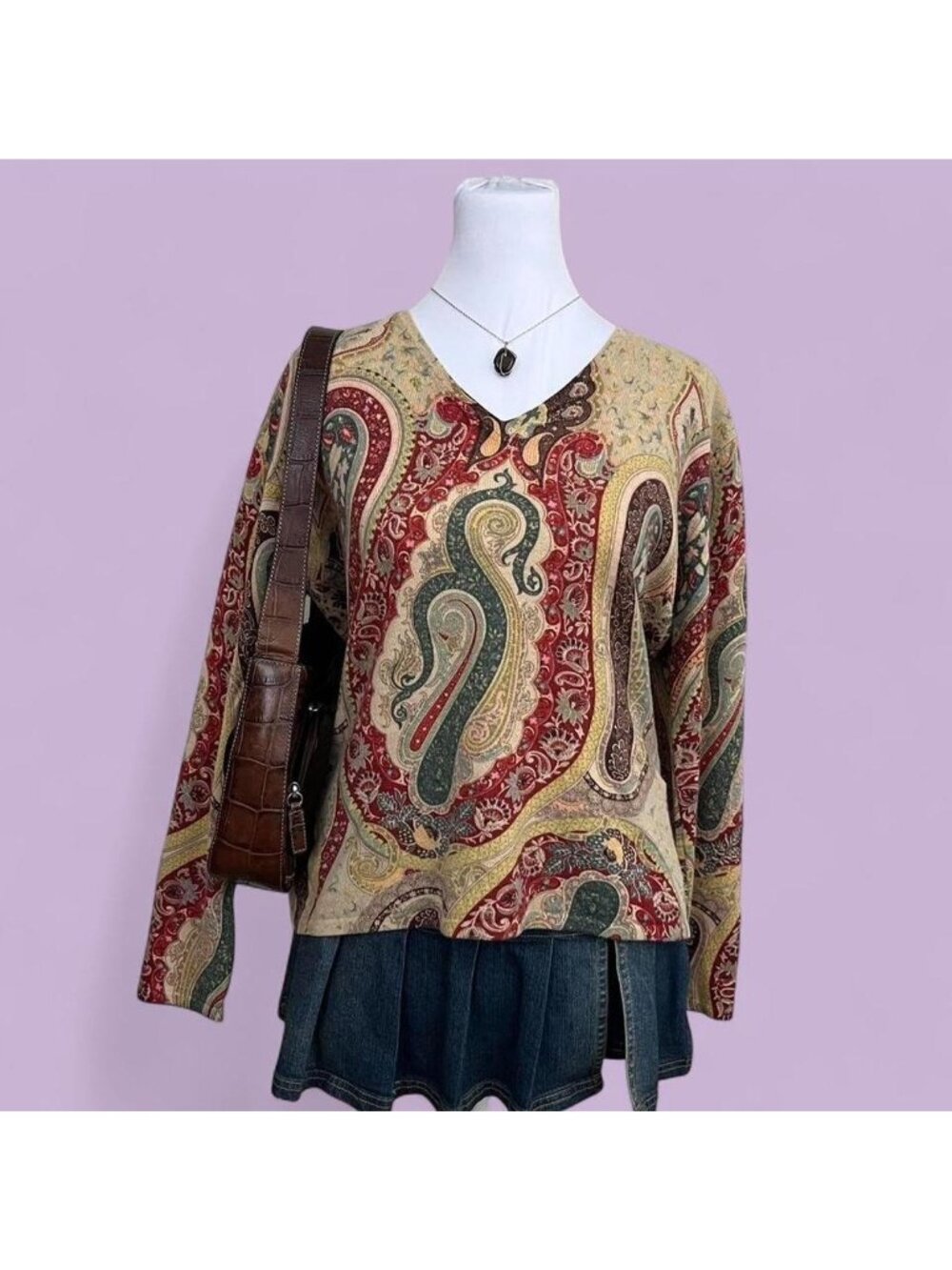 nieman marcus paisley boho whimsical cashmere sweater top